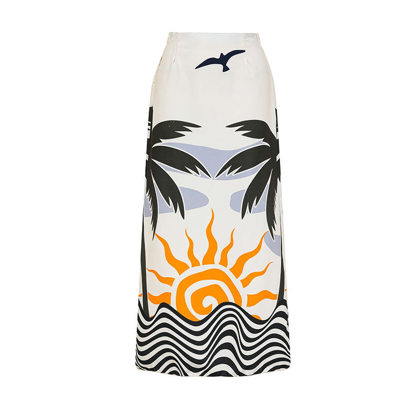 V Neck Ruffle Printed Chain Lace Up One Piece Swimsuit and Skirt(Shipped on Jan 10th)