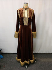 Velvet Patchwork Wool Long Sleeve Retro Maxi Dress