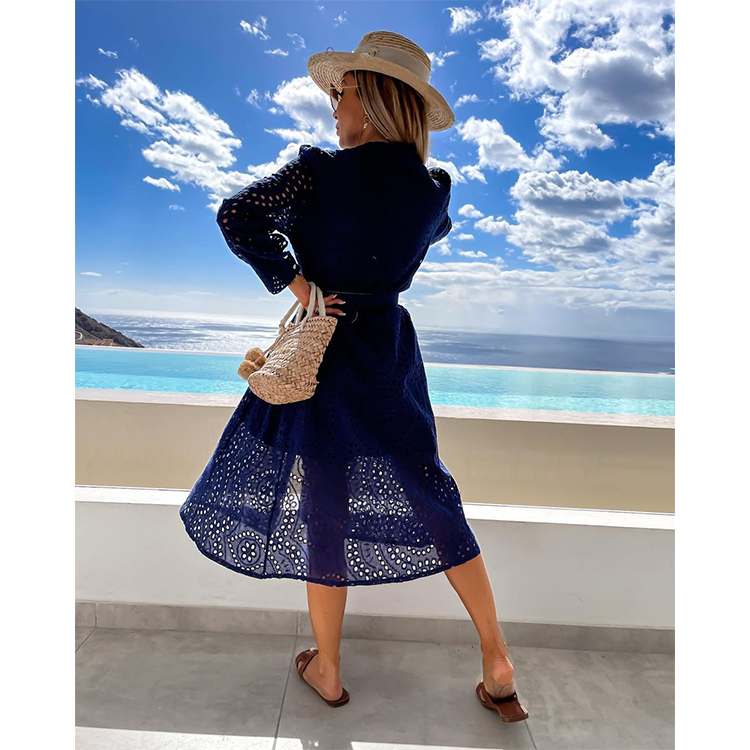 Casual Solid Color Buttons Midi Dress