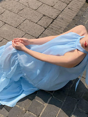 Solid Color Loose Sleeveless Halter-Neck Midi Dresses