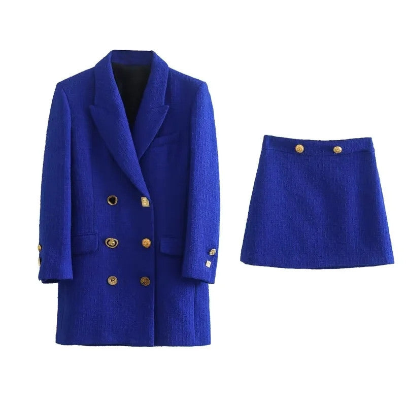 Fashion Blue Blazer Two Piece Set