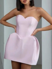 Sleeveless Tube Flower Evening Satin Mini Dresses