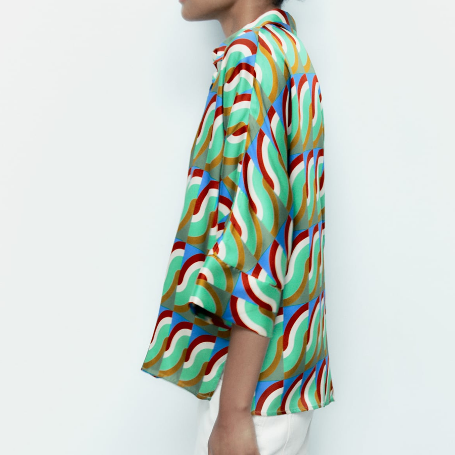 Casual Loose Graphic Printed GreenTwo Piece Set