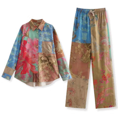 Ethnic Print Shirt and Pants Two Piece Set Flaxmaker