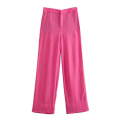 Casual Pink Tow Piece Shirt and Pants Sets Flaxmaker