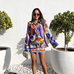 Casual Printed Two Piece Shirt and Shorts Set Flaxmaker