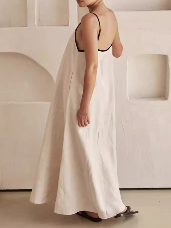 Split-Joint A-Line Loose Spaghetti-Neck Maxi Dresses