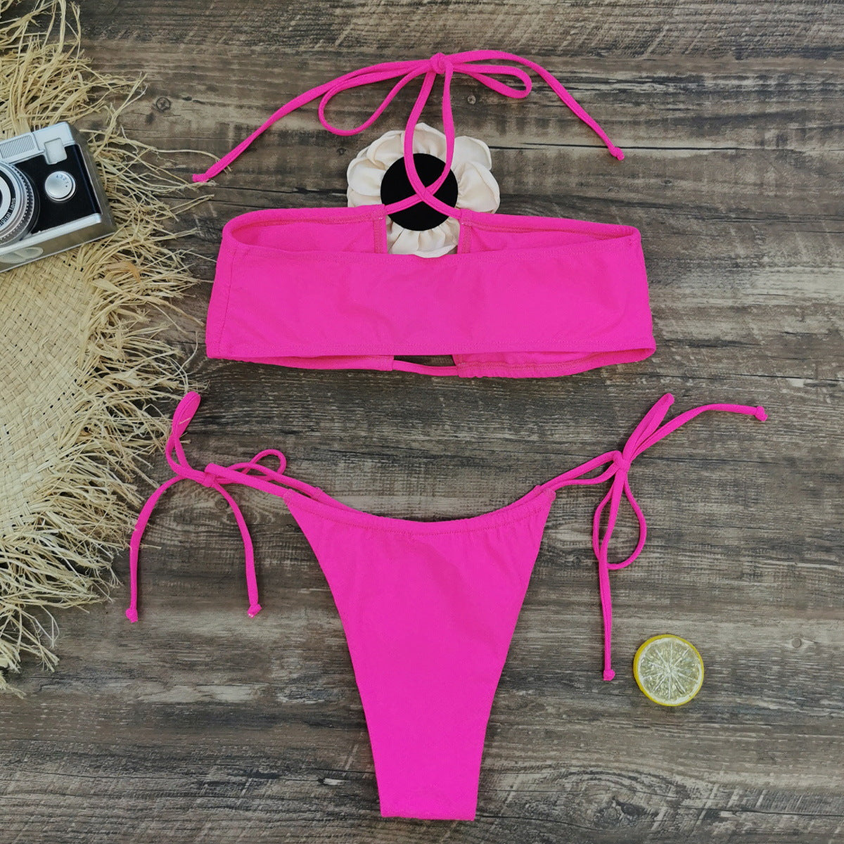 3D flower Lace up Bikini Swimsuit