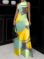 Printed Skinny Sleeveless High Neck Maxi Dresses
