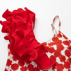 Flower Gradient Print One Shoulder Ruffle One Piece Swimsuit and Skirt (Shipped on Jan 14th)