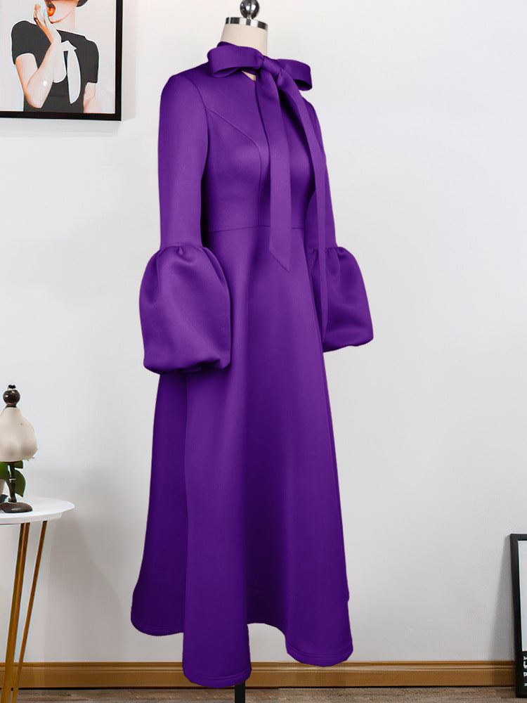 Puff sleeve Bandage Bowknot Design Dress