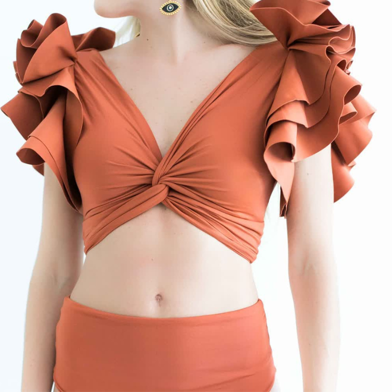 Ruffle Solid Black Bikini Swimsuit
