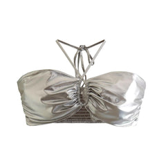 Halter Silver Solid Color Cami and Skirt Set
