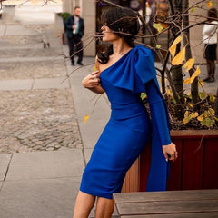 Oblique Shoulder Bowknot Decor Party Dress