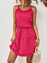 Falbala Solid Color Loose Sleeveless Spaghetti-Neck Mini Dresses