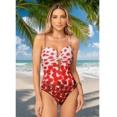 Flower Gradient Print Cut Out One Piece Swimsuit and Skirt (Shipped on Jan 14th)