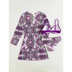 Push Up Printed Bikini Swimsuit and Chiffon Cardigan