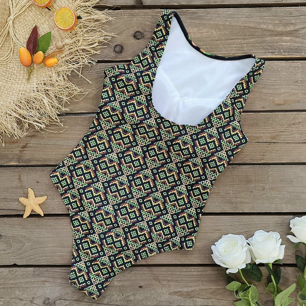 Sleeveless Printed One Piece Swimsuit Flaxmaker