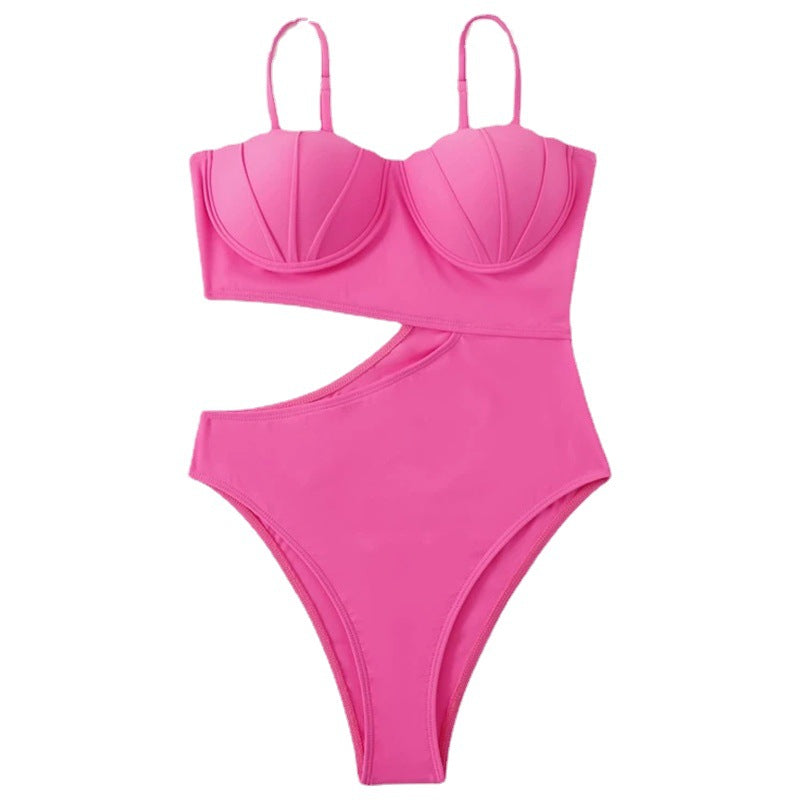 Sling Solid Color Cut Out Bikini Swimsuit