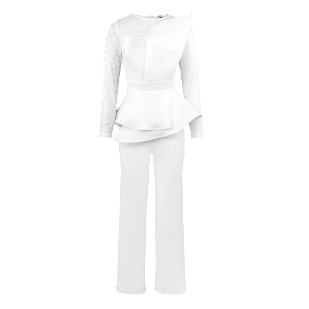 Plus Size V Neck Ruffle Jumpsuit