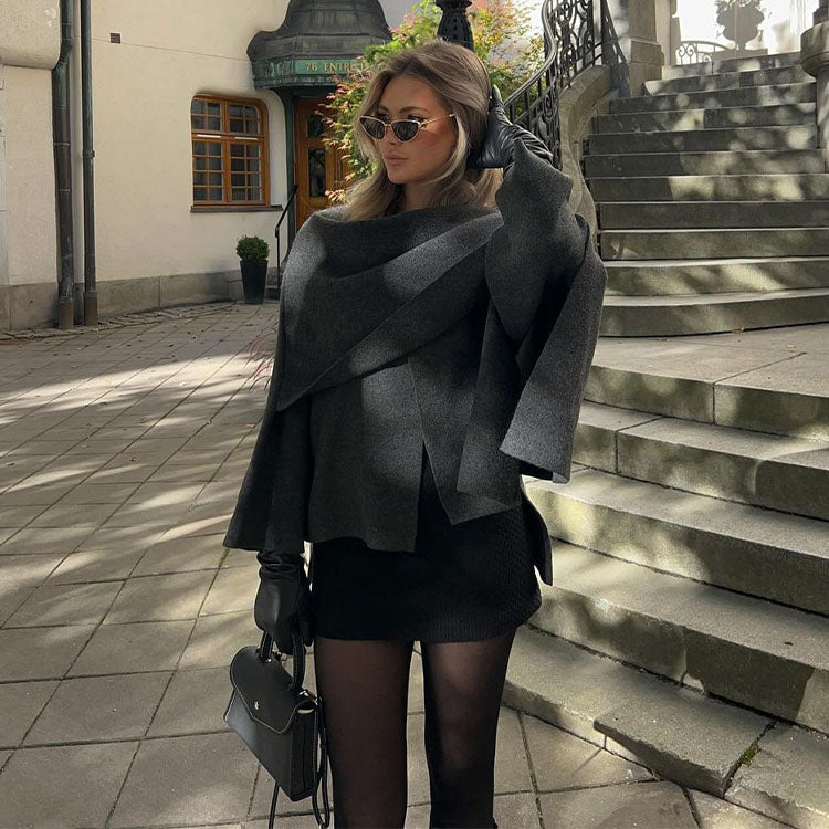Shawl Collar Loose Cropped Woolen Coat