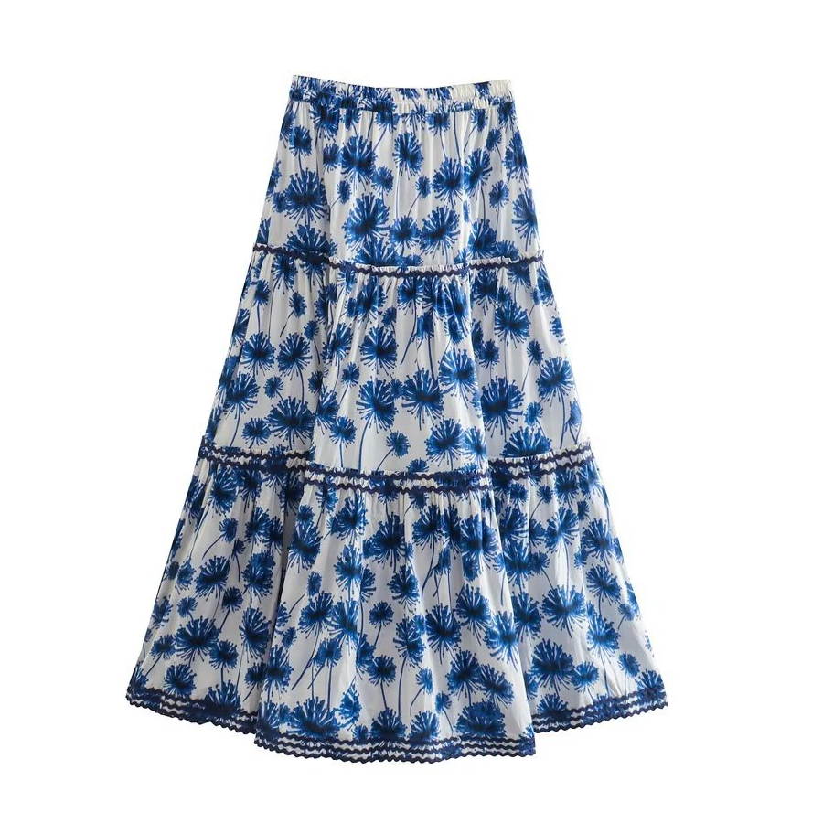 Flaxmaker Elegant Ruffle V Neck Jungle Printed Two Piece Set