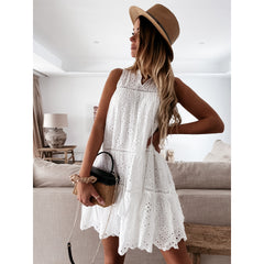 Cut Out  V Neck Lace Mini Dress