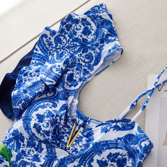 Ruffle Printed One Piece Swimsuit