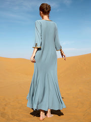 Vacation Loose Embroidered Solid Color V-Neck Dress