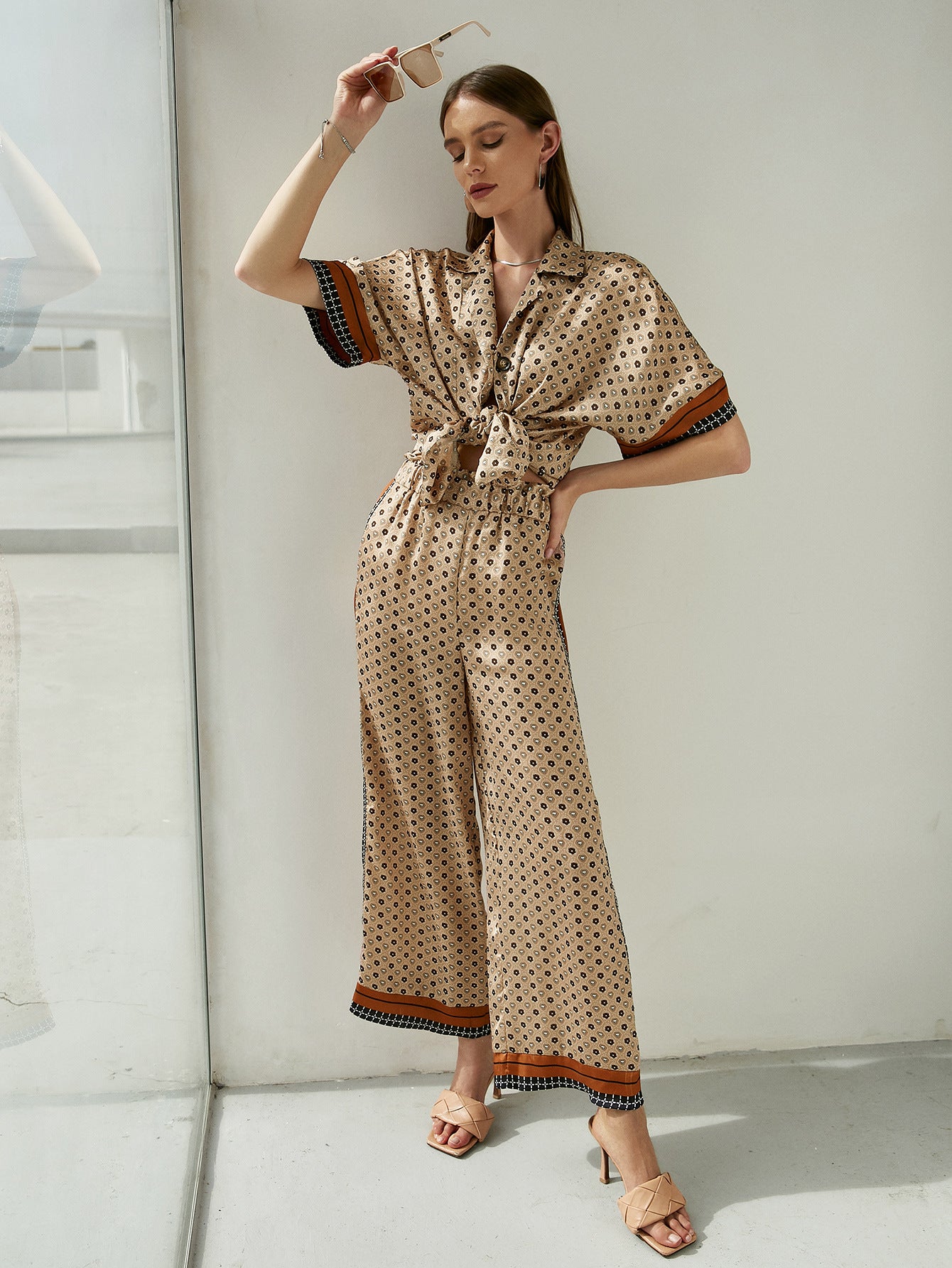 Fashion Coffee Graphic Printed Two Piece Set