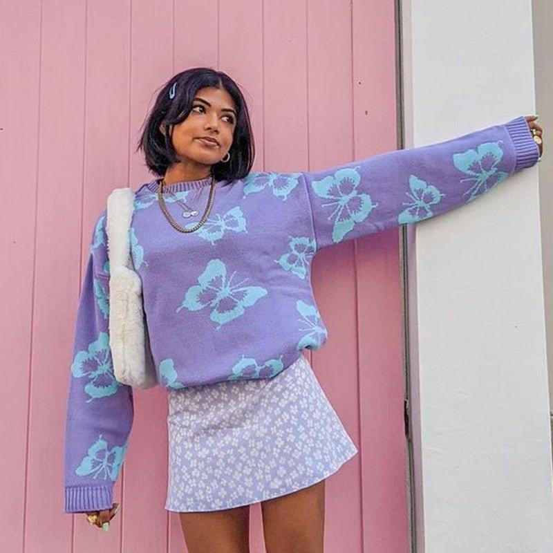 Butterfly Print Kawaii Jumper