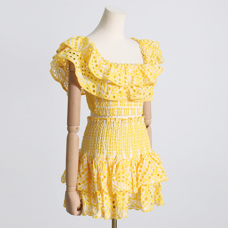 Ruffled Charmeuse Top and Skirt Set