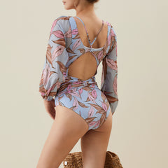 Long Sleeve Vintage Printed One Piece Swimsuit