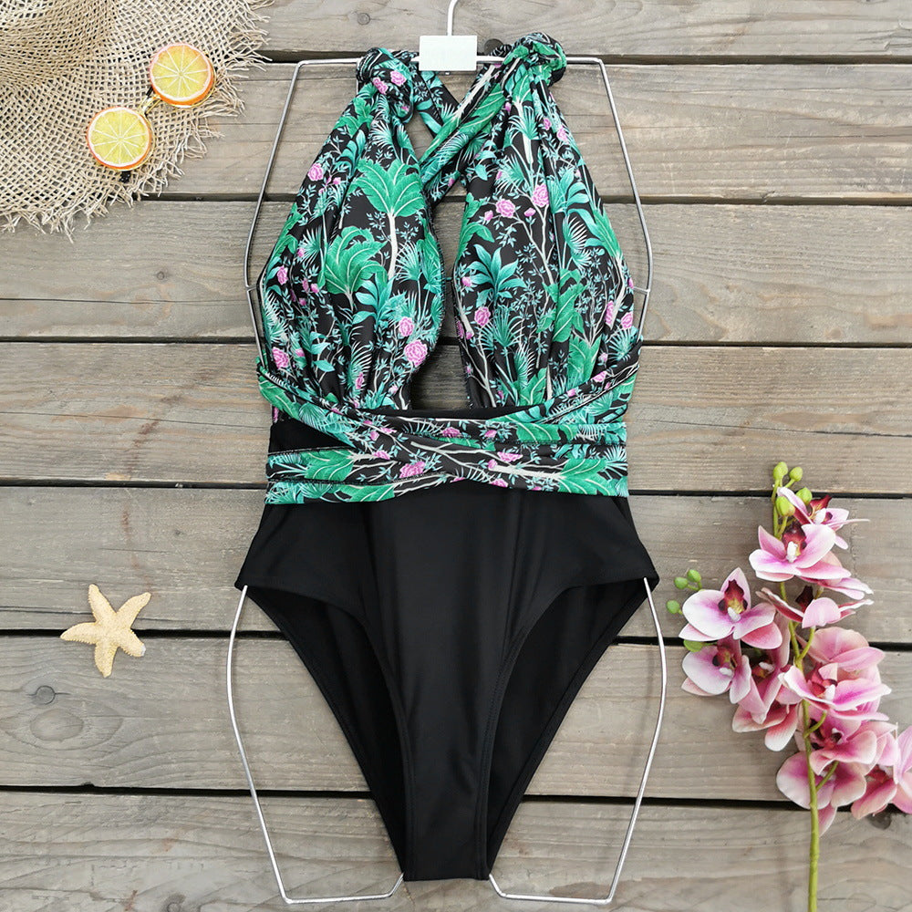 Halter Printed One Piece Swimsuit