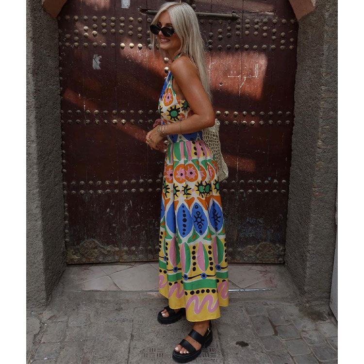 Halter Retro Printed Cami and Pants Set