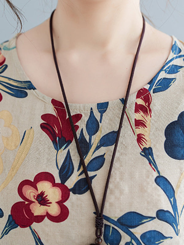 Floral Printed Loose Sleeveless Round-Neck Maxi Dresses