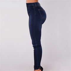 Vintage Skinny Double Breasted High Waist Pencil Jeans Slim Fit Stretch Denim Pants Full Length Denim Tight