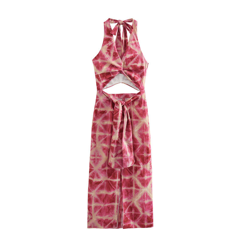 Halter Cut Out Printed Dress