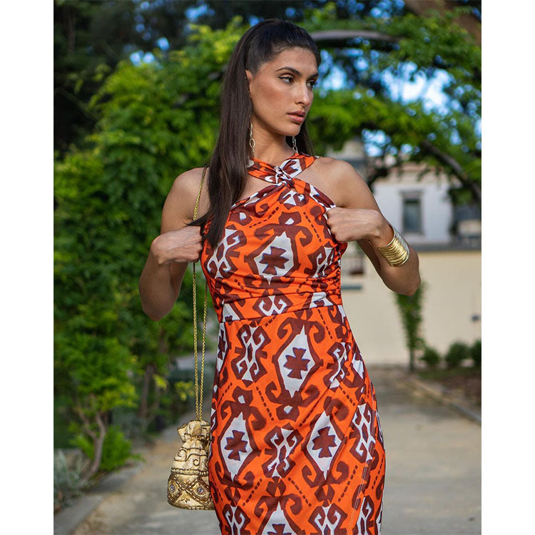One Shoulder Printed Dress