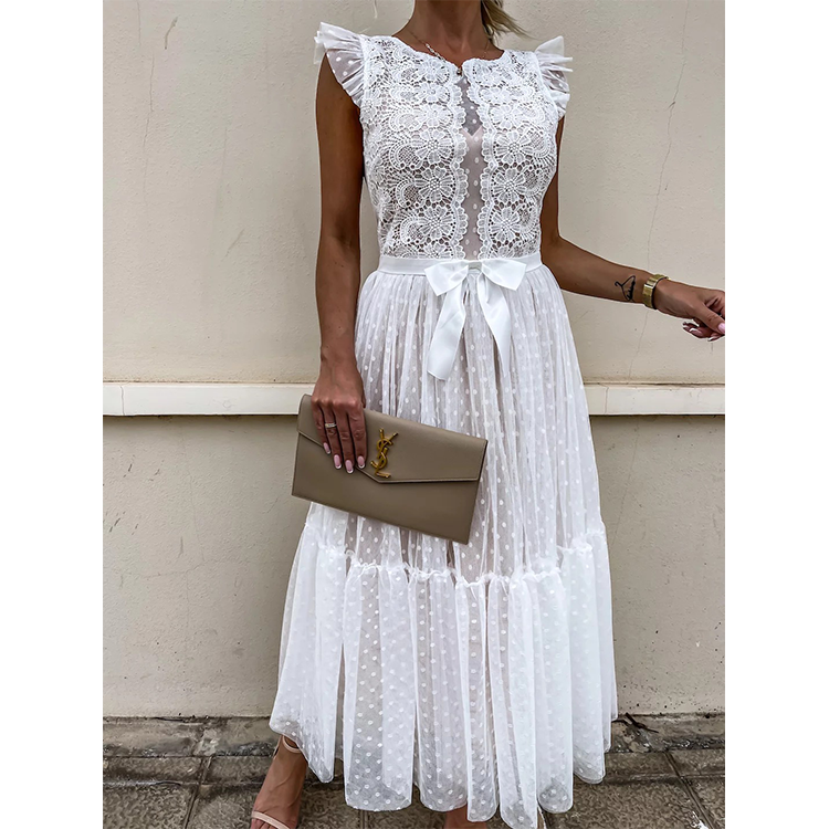 Bowknot Lace Sweet Midi Dress