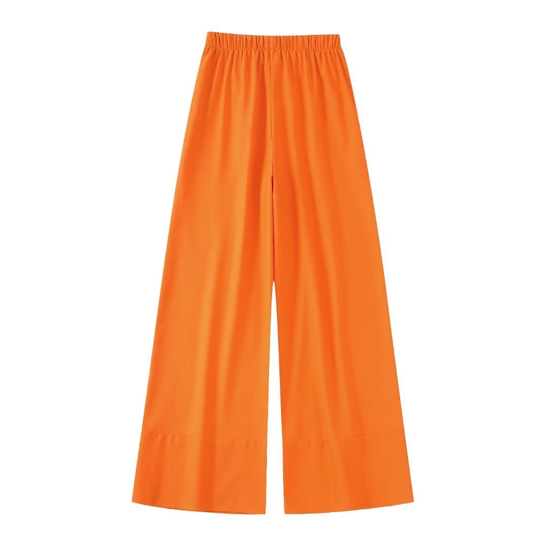 Fashion Temperament Orange Halter Solid Color Two Piece Set
