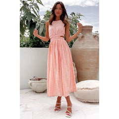Backless Sexy O-neck Show Waist Dress