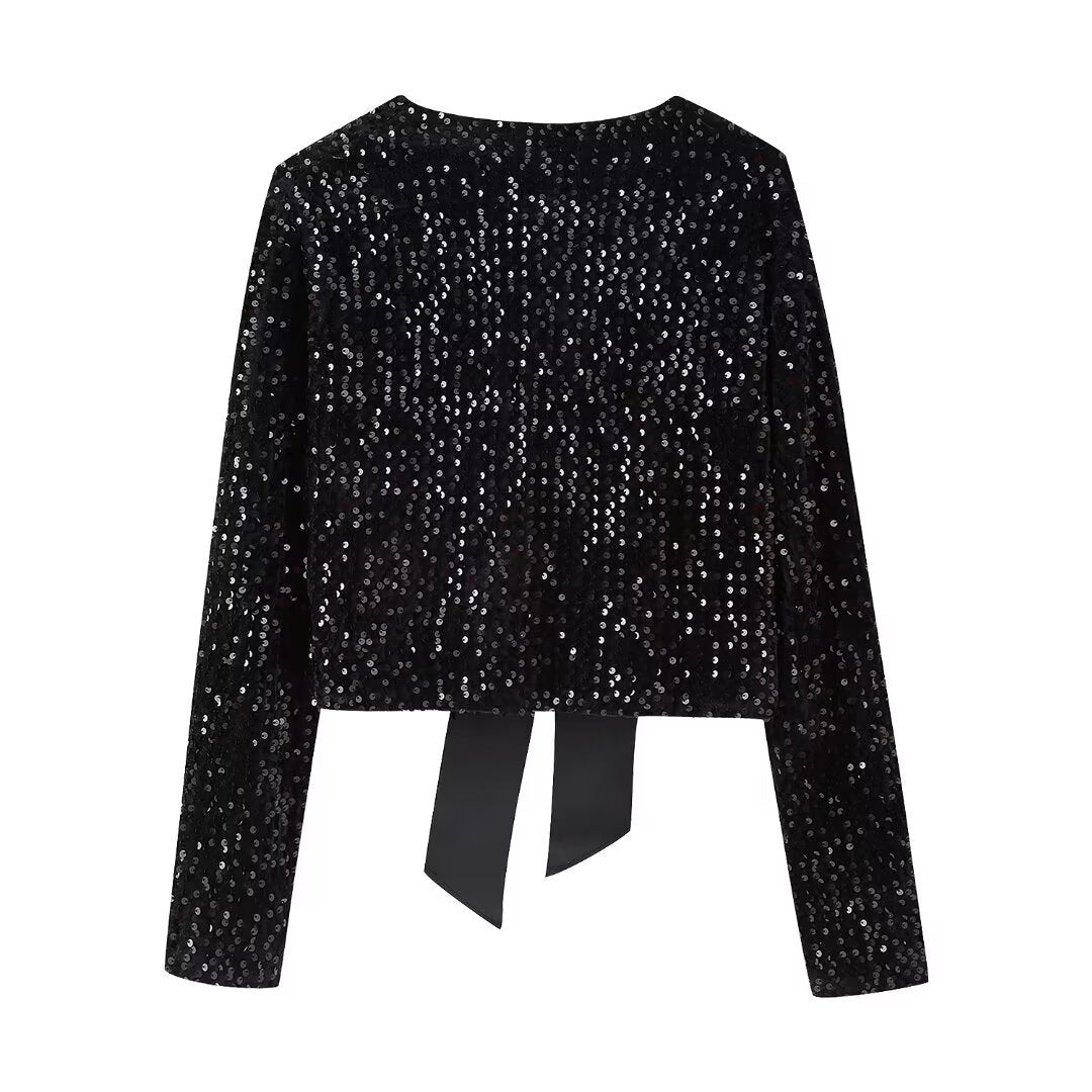Bowknot Decor  Sequin Party Top