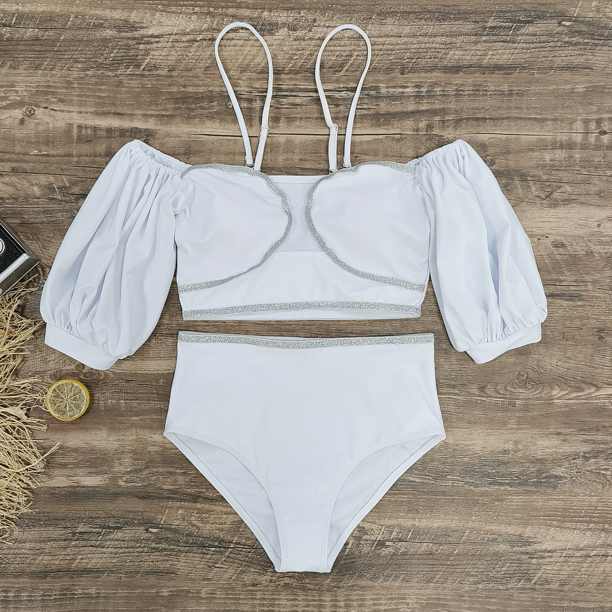 Puff Sleeve Heart Bikini Swimsuit