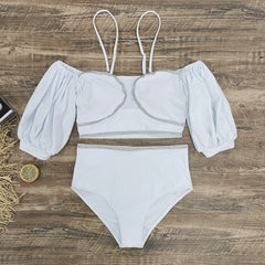 Puff Sleeve Heart Bikini Swimsuit