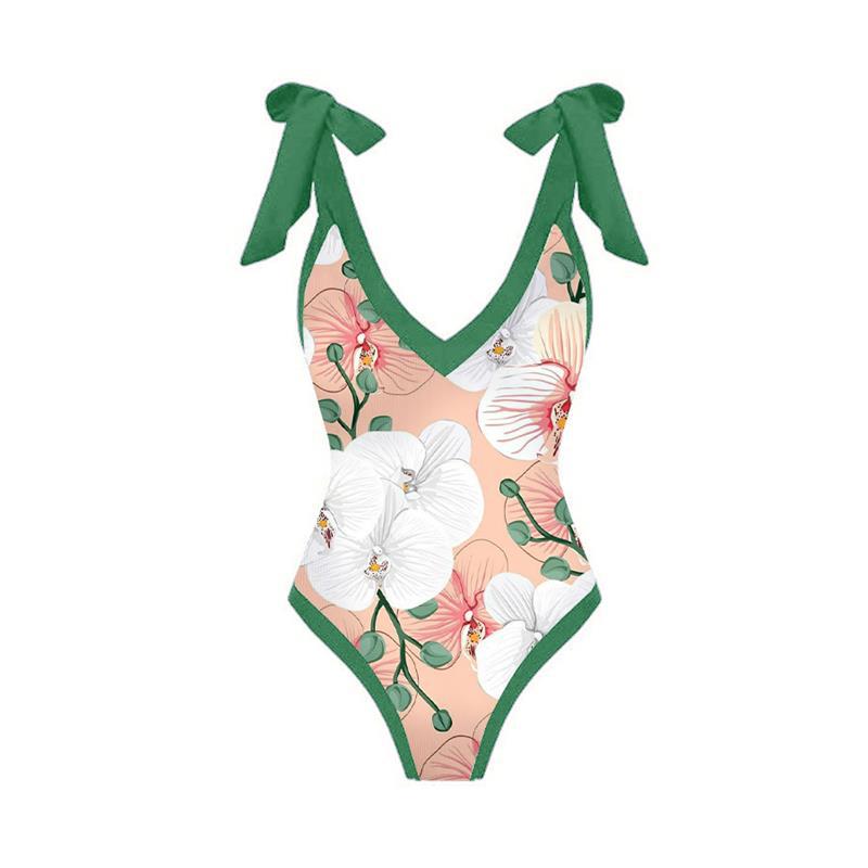 Tie-shoulder Printed One Piece Swimsuit and Sarong Flaxmaker