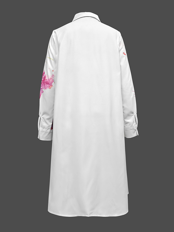 Floral Printed Split-Joint Long Sleeves Loose Lapel Shirt Dress Midi Dresses