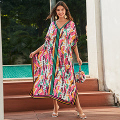 V Neck Printed Dolman Sleeve Cover Up