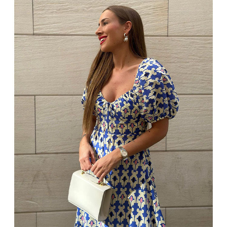 Graphic Printed Blue Midi Dress