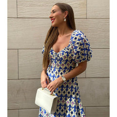 Graphic Printed Blue Midi Dress